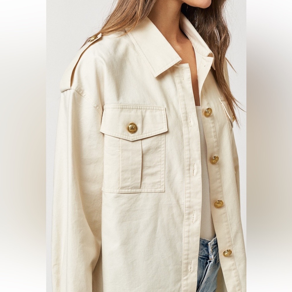 NWOT Cotton & Tencel Cream Gold Button Lightweight Jacket - Med. - Picture 4 of 6